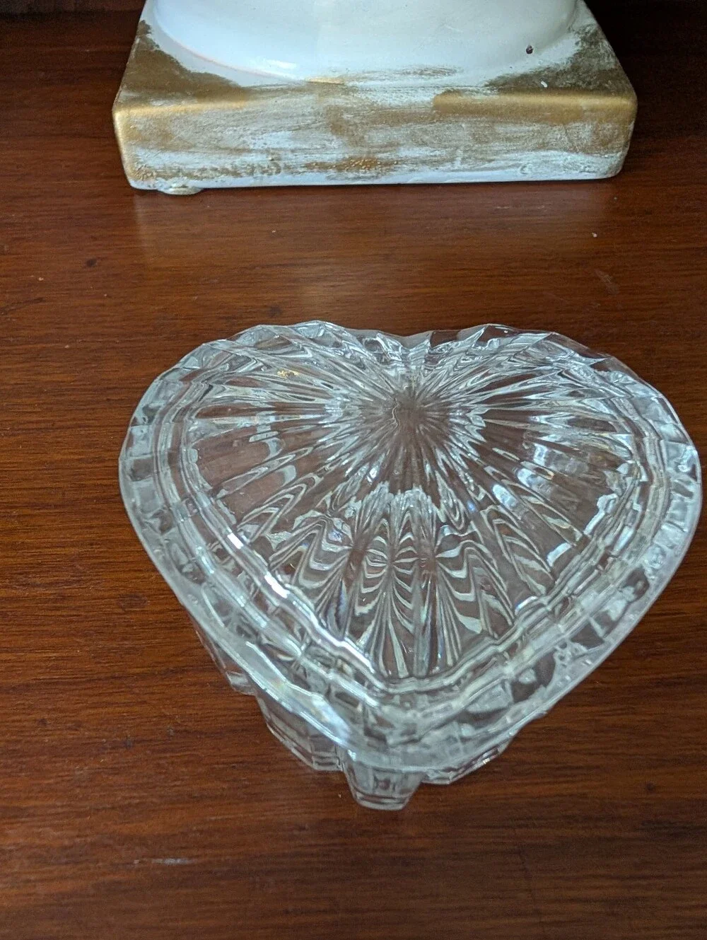 Vintage Lead Crystal Heart shape trinket box, NWB, 3.5